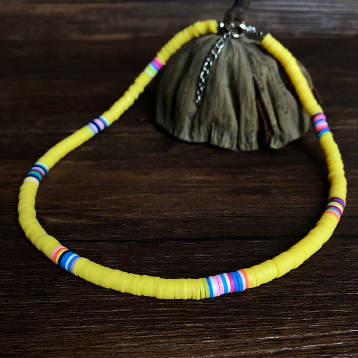 Wholesale Bohemian Clay Short Necklace Stacked Mixed Color Necklaces JDC-NE-YF202 Necklaces 友菲 Y01 yellow Wholesale Jewelry JoyasDeChina Joyas De China