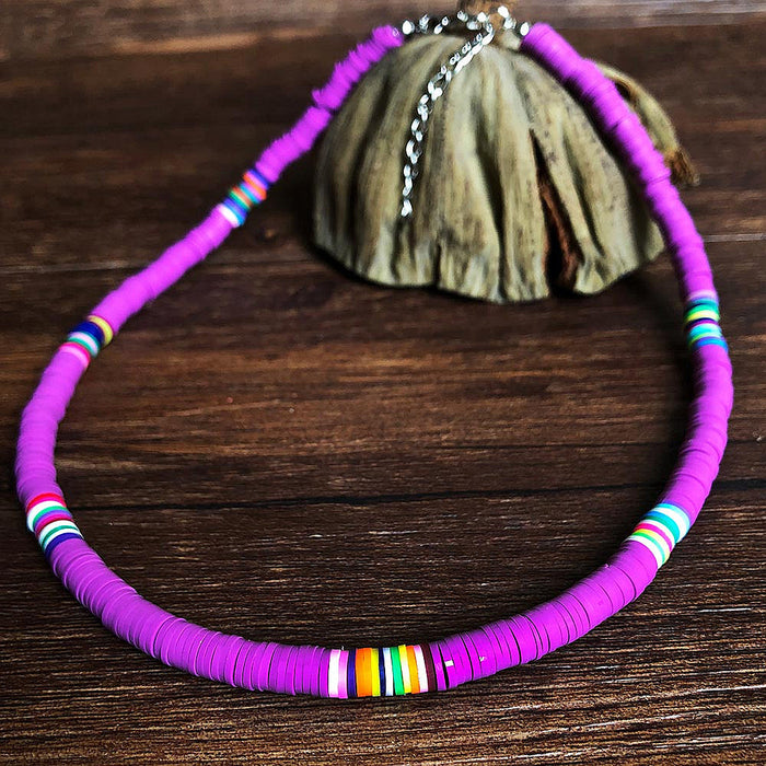 Wholesale Bohemian Clay Short Necklace Stacked Mixed Color Necklaces JDC-NE-YF202 Necklaces 友菲 Y02 purple Wholesale Jewelry JoyasDeChina Joyas De China