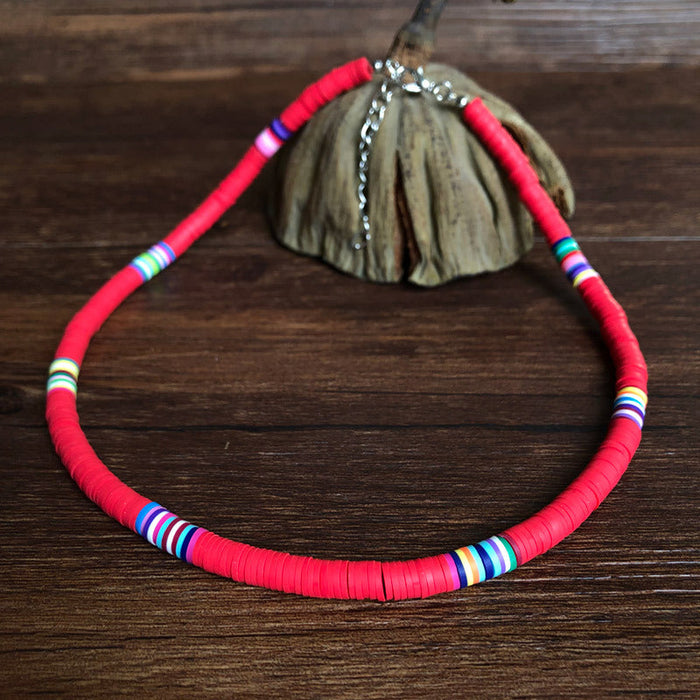 Wholesale Bohemian Clay Short Necklace Stacked Mixed Color Necklaces JDC-NE-YF202 Necklaces 友菲 Y04 red Wholesale Jewelry JoyasDeChina Joyas De China