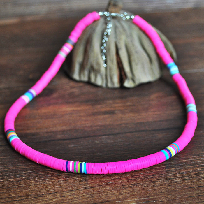 Wholesale Bohemian Clay Short Necklace Stacked Mixed Color Necklaces JDC-NE-YF202 Necklaces 友菲 Y05 rose red Wholesale Jewelry JoyasDeChina Joyas De China