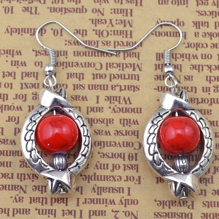 Wholesale Bohemian Silver Plated Turquoise Alloy Earrings JDC-ES-Yunl013 Earrings 云罗 red Wholesale Jewelry JoyasDeChina Joyas De China