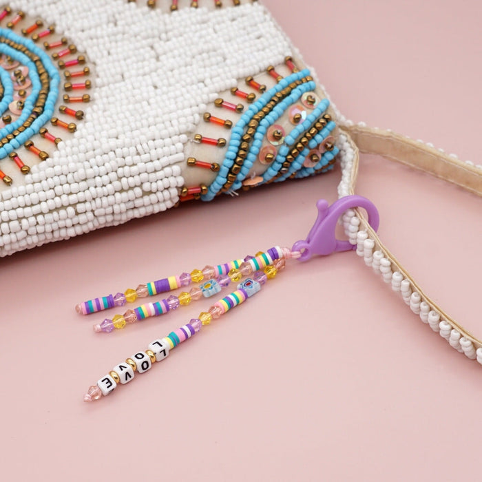 Wholesale Bohemian Soft Pottery Crystal Love Rice Beads Acrylic Beaded Lanyard Keychain JDC-KC-Yuxz016 Keychains 煜星珠 Wholesale Jewelry JoyasDeChina Joyas De China