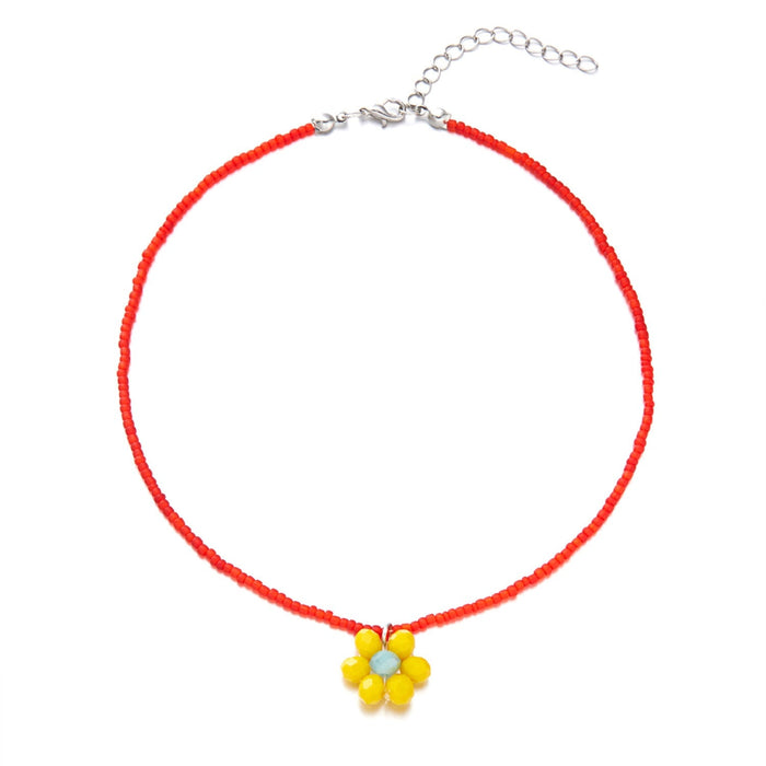 Wholesale Bohemian style rice Bead Flower Fashion Necklace JDC-NE-YinH005 Necklaces 颖皓 red Wholesale Jewelry JoyasDeChina Joyas De China