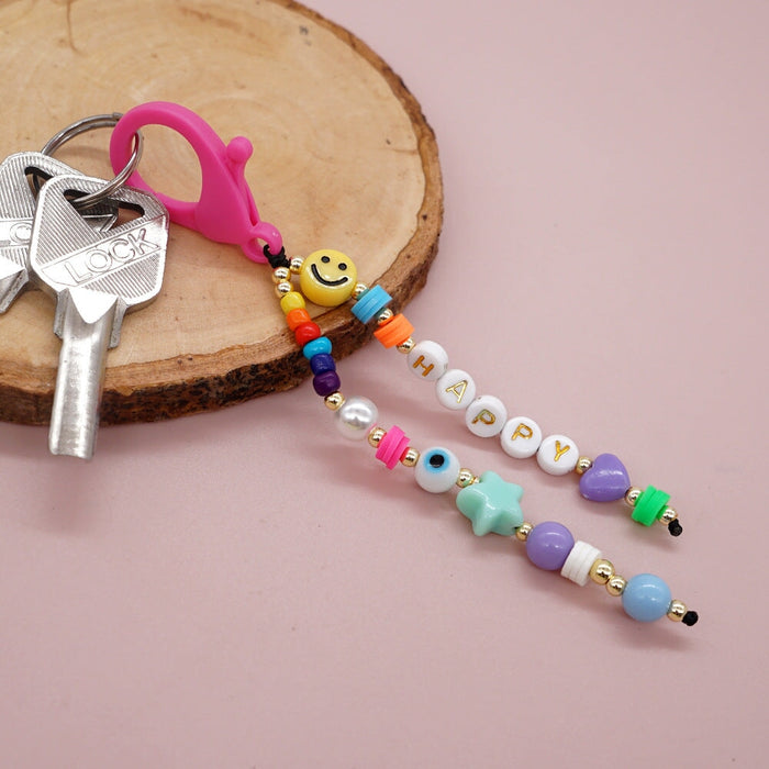 Wholesale Boho Beads Acrylic Beaded Lanyard Keychain JDC-KC-Yuxz005 Keychains 煜星珠 QT-K210226A Wholesale Jewelry JoyasDeChina Joyas De China