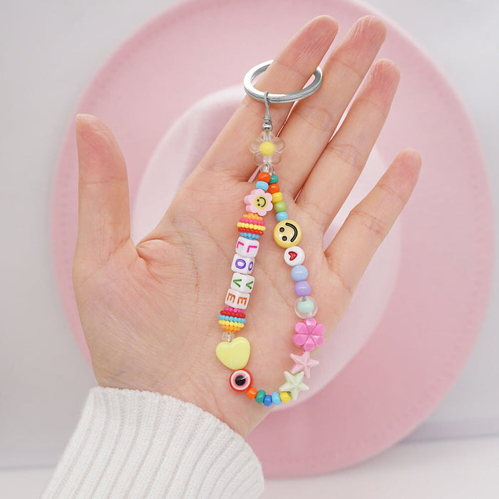 Wholesale Boho Beads Acrylic Beaded Lanyard Keychain JDC-KC-Yuxz005 Keychains 煜星珠 QT-K210241A Wholesale Jewelry JoyasDeChina Joyas De China