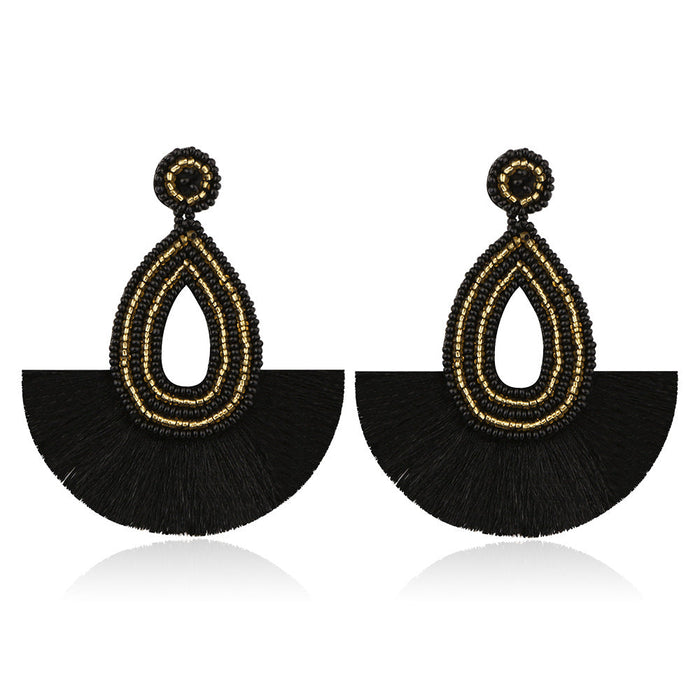 Wholesale Boho Beads Embroidery Thread Microfiber Tassel Earrings JDC-ES-GSJM085 Earrings 杰米 black E68673 Wholesale Jewelry JoyasDeChina Joyas De China