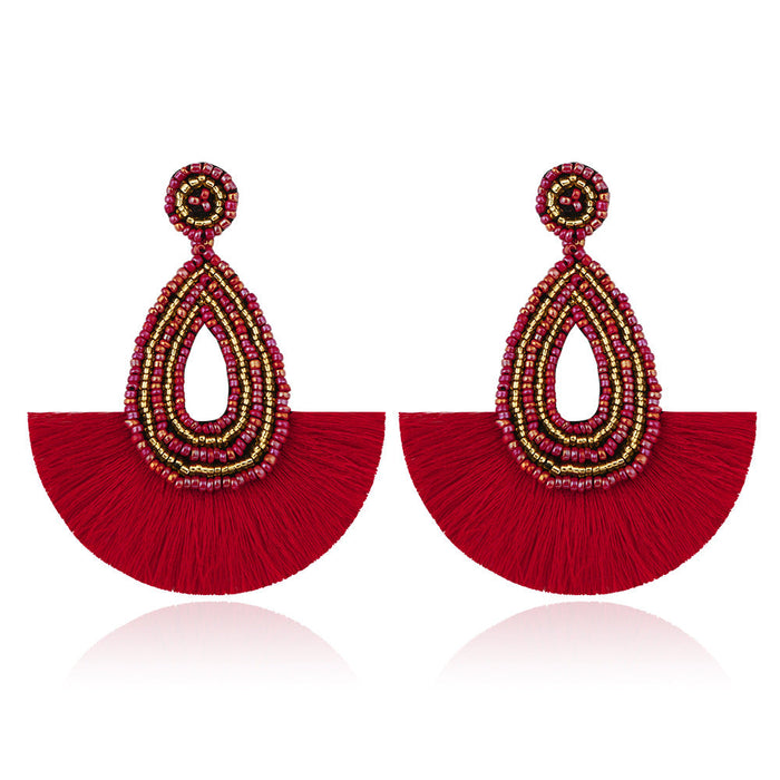 Wholesale Boho Beads Embroidery Thread Microfiber Tassel Earrings JDC-ES-GSJM085 Earrings 杰米 red E68673 Wholesale Jewelry JoyasDeChina Joyas De China