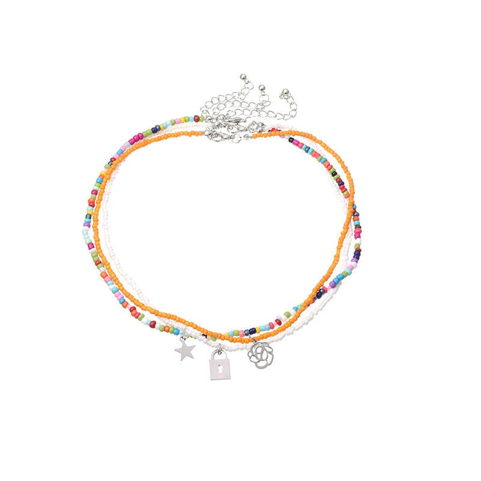 Wholesale Boho Colorful Rice Beads Flower Star Alloy Necklace JDC-NE-NZ323 Necklaces 奈珠 Wholesale Jewelry JoyasDeChina Joyas De China