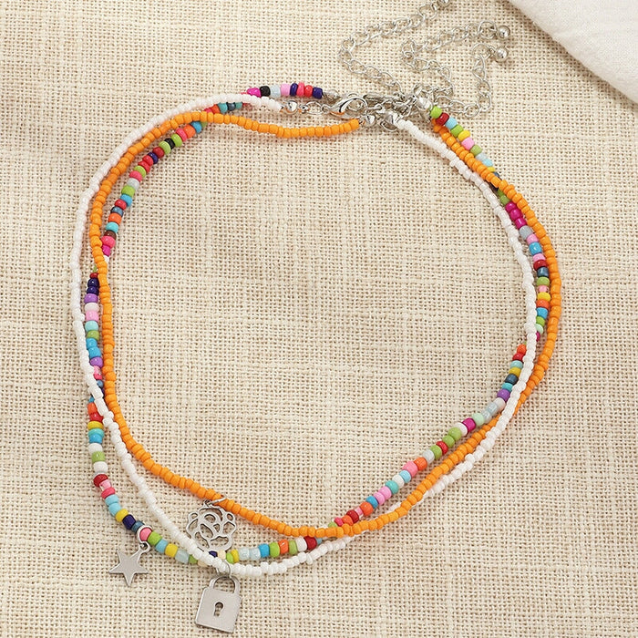Wholesale Boho Colorful Rice Beads Flower Star Alloy Necklace JDC-NE-NZ323 Necklaces 奈珠 Wholesale Jewelry JoyasDeChina Joyas De China