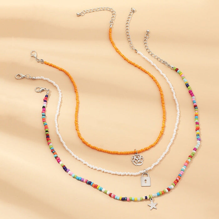 Wholesale Boho Colorful Rice Beads Flower Star Alloy Necklace JDC-NE-NZ323 Necklaces 奈珠 NZ1861hunse Wholesale Jewelry JoyasDeChina Joyas De China