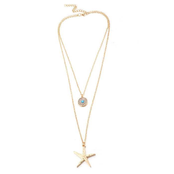 Wholesale Boho Diamond Round Turquoise Starfish Alloy Necklace JDC-NE-C236 Necklaces 陌茗 Wholesale Jewelry JoyasDeChina Joyas De China