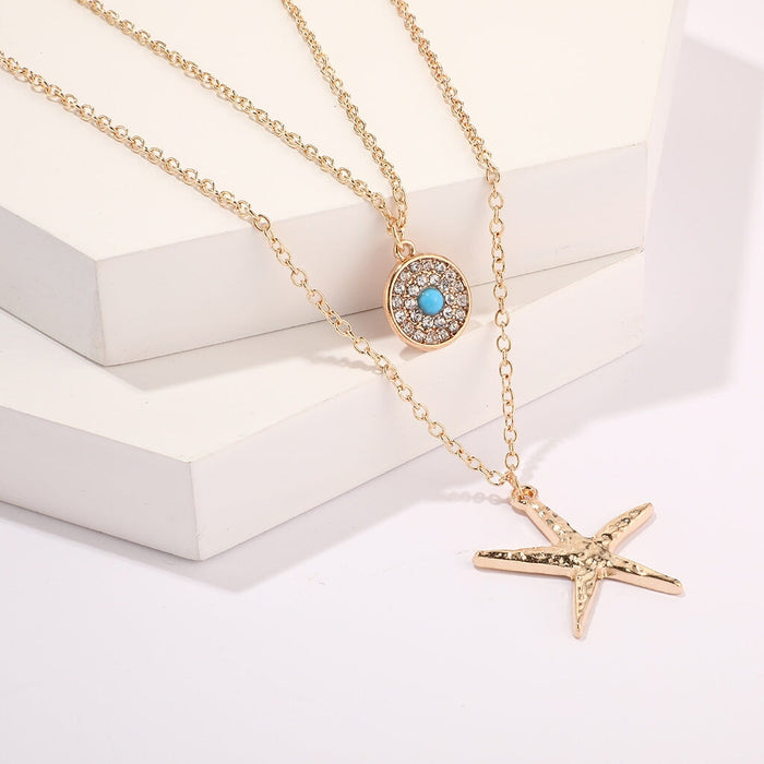 Wholesale Boho Diamond Round Turquoise Starfish Alloy Necklace JDC-NE-C236 Necklaces 陌茗 Wholesale Jewelry JoyasDeChina Joyas De China