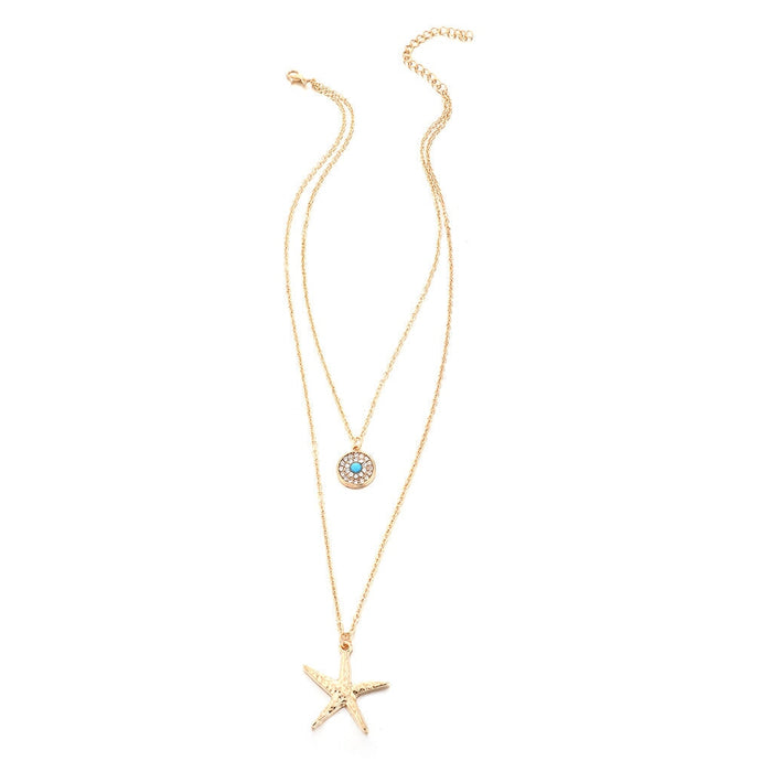 Wholesale Boho Diamond Round Turquoise Starfish Alloy Necklace JDC-NE-C236 Necklaces 陌茗 Wholesale Jewelry JoyasDeChina Joyas De China