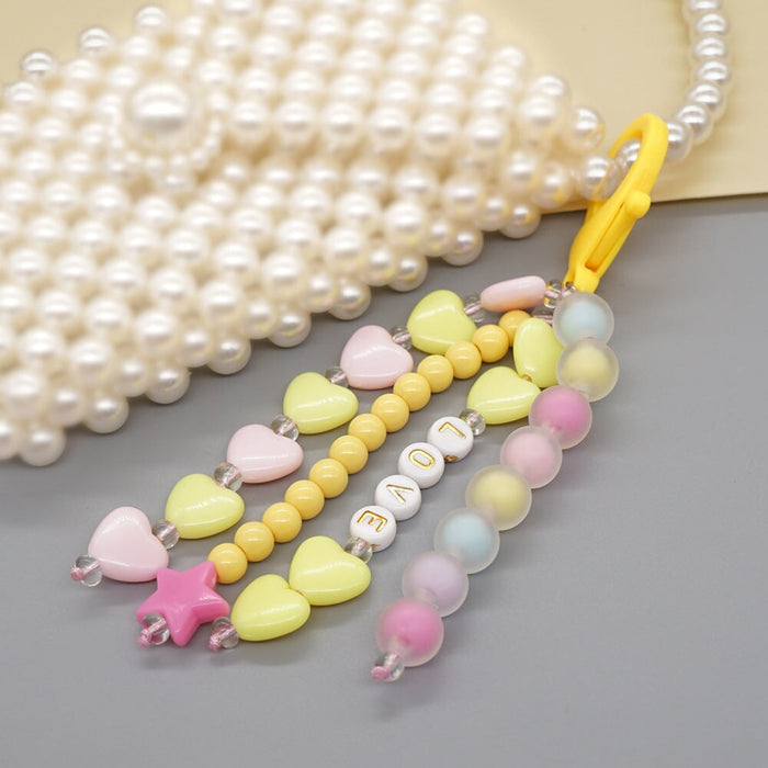 Wholesale Boho Hand Braided Heart Shaped Rice Beads Acrylic Beaded Lanyard Keychain JDC-KC-Yuxz008 Keychains 煜星珠 Wholesale Jewelry JoyasDeChina Joyas De China