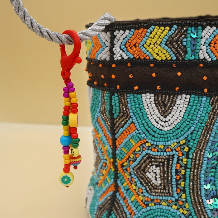 Wholesale boho hand woven rainbow smiley face rice beads acrylic beaded Lanyard Keychain JDC-KC-Yuxz011 Keychains 煜星珠 Wholesale Jewelry JoyasDeChina Joyas De China
