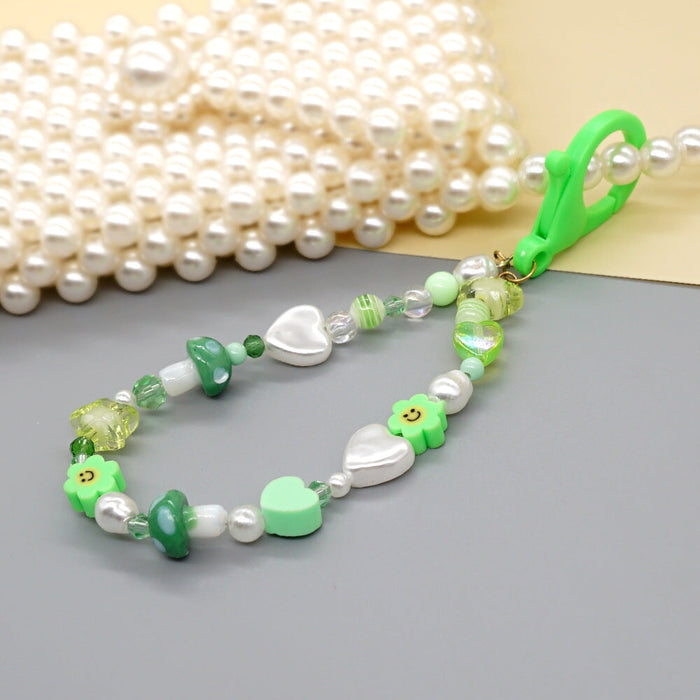 Wholesale Boho Imitation Pearl Hand Woven Rice Beads Acrylic Beaded Lanyard Keychain JDC-KC-Yuxz007 Keychains 煜星珠 Wholesale Jewelry JoyasDeChina Joyas De China
