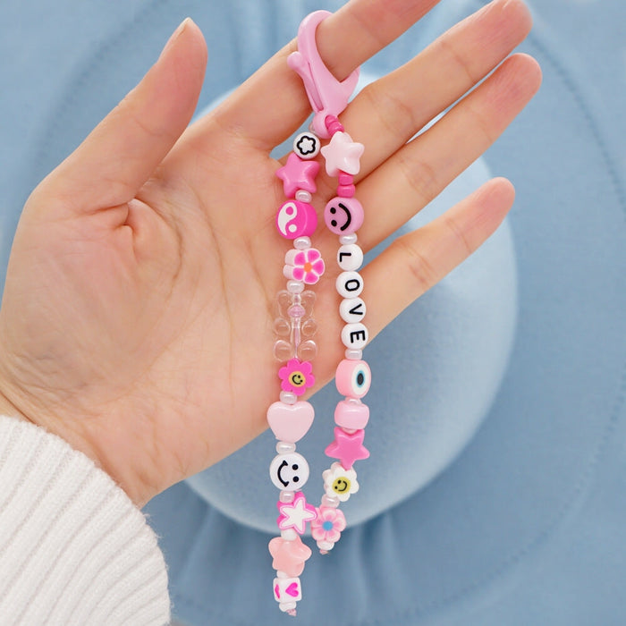 Wholesale Boho Pentagram Devil Eyes Smiley Rice Beads Acrylic Beaded Lanyard Keychain JDC-KC-Yuxz013 Keychains 煜星珠 QT-K210236A Wholesale Jewelry JoyasDeChina Joyas De China