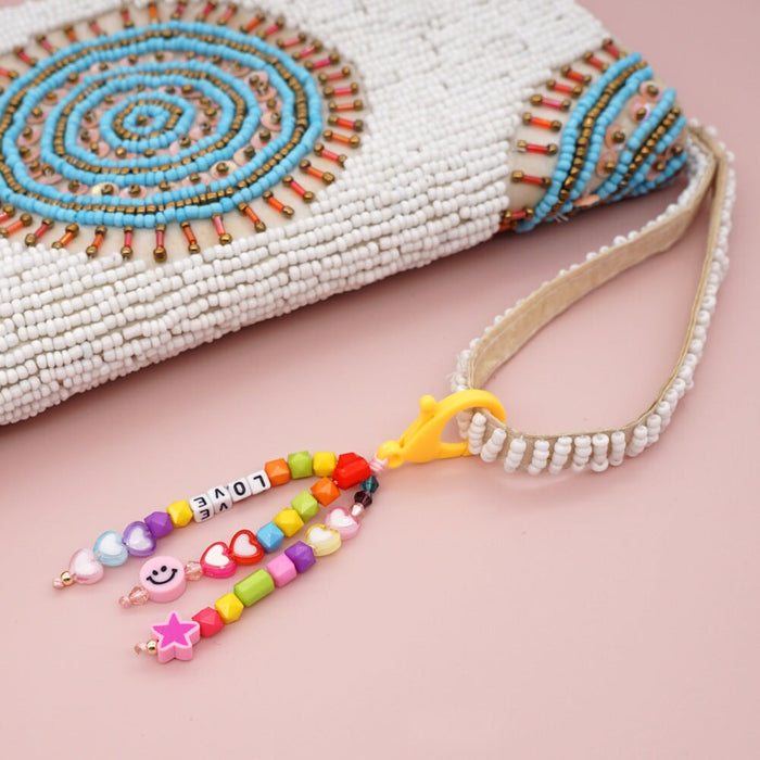 Wholesale Boho Rainbow Pentagram Smiley Face Rice Beads Acrylic Beaded Lanyard Keychain JDC-KC-Yuxz015 Keychains 煜星珠 Wholesale Jewelry JoyasDeChina Joyas De China