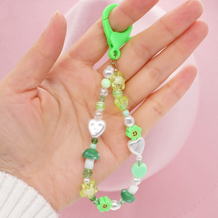 Wholesale Boho Resin Acrylic Imitation Pearl Beaded Flower Smiley Lanyard Keychain JDC-KC-Yuxz003 Keychains 煜星珠 QT-K210238A Wholesale Jewelry JoyasDeChina Joyas De China
