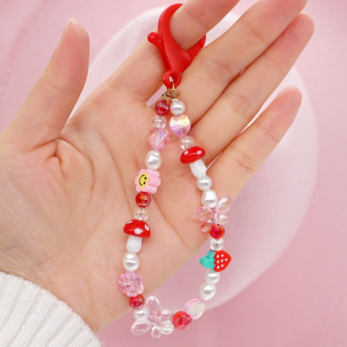 Wholesale Boho Resin Acrylic Imitation Pearl Beaded Flower Smiley Lanyard Keychain JDC-KC-Yuxz003 Keychains 煜星珠 QT-K210238B Wholesale Jewelry JoyasDeChina Joyas De China