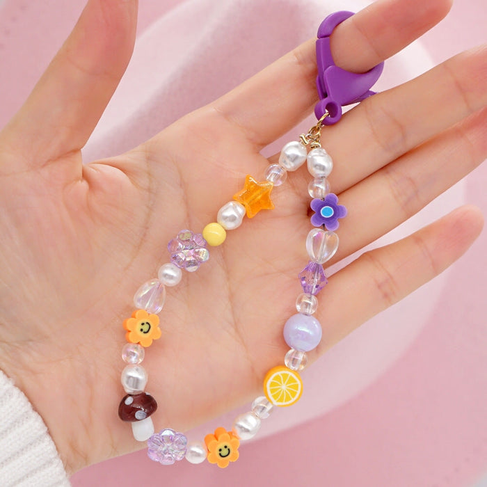 Wholesale Boho Resin Acrylic Imitation Pearl Beaded Rainbow Smiley Lanyard Keychain JDC-KC-Yuxz004 Keychains 煜星珠 Wholesale Jewelry JoyasDeChina Joyas De China
