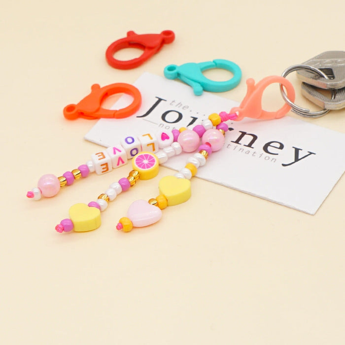 Wholesale Boho Resin Acrylic Imitation Pearl Beaded Rainbow Smiley Lanyard Keychain JDC-KC-Yuxz004 Keychains 煜星珠 Wholesale Jewelry JoyasDeChina Joyas De China