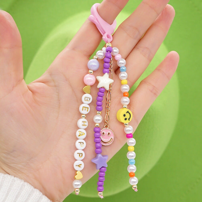 Wholesale Boho Resin Acrylic Imitation Pearl Beaded Rainbow Smiley Lanyard Keychain JDC-KC-Yuxz004 Keychains 煜星珠 Wholesale Jewelry JoyasDeChina Joyas De China