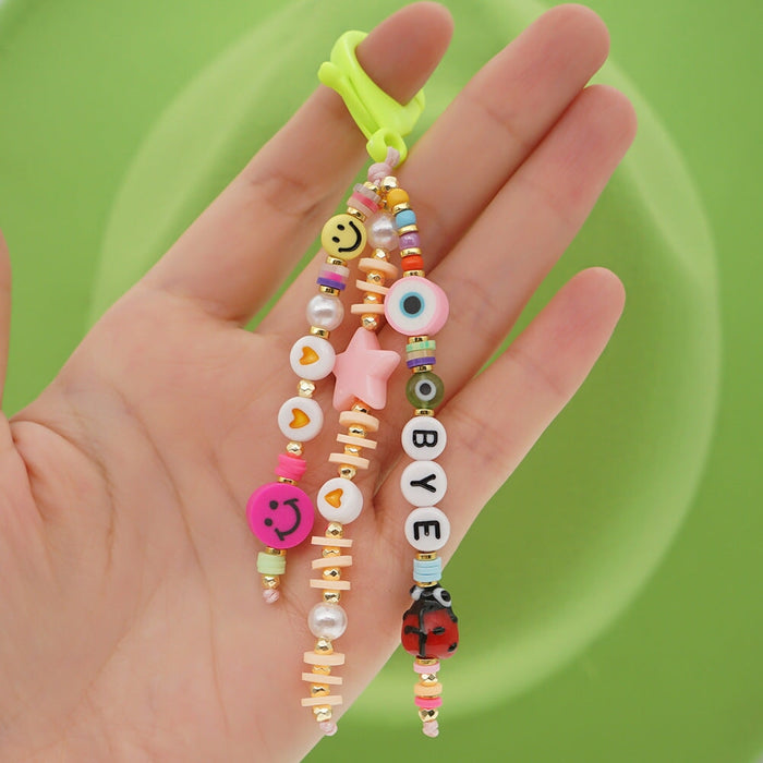 Wholesale Boho Resin Acrylic Imitation Pearl Beaded Rainbow Smiley Lanyard Keychain JDC-KC-Yuxz004 Keychains 煜星珠 Wholesale Jewelry JoyasDeChina Joyas De China