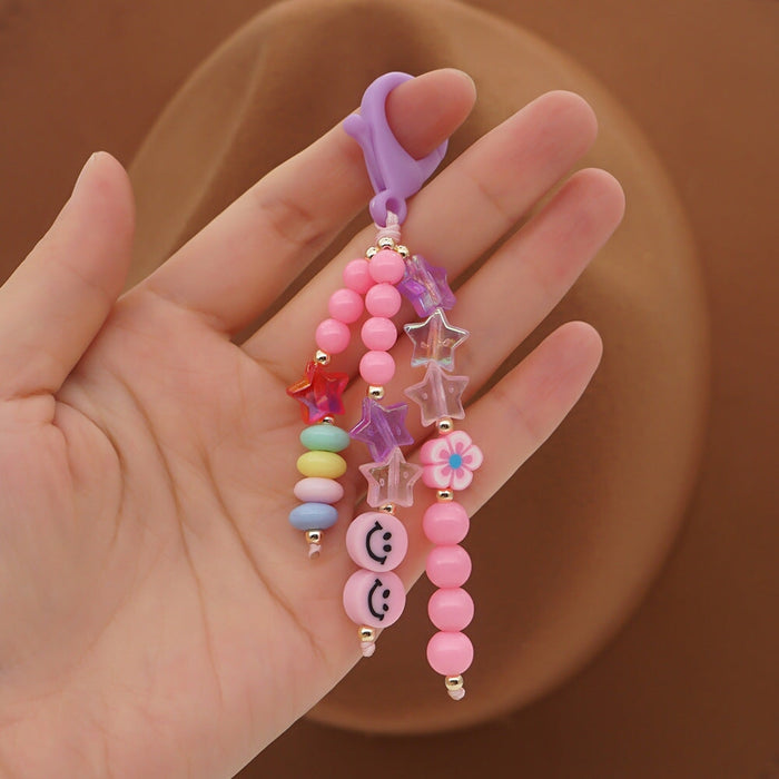 Wholesale Boho Resin Acrylic Imitation Pearl Beaded Rainbow Smiley Lanyard Keychain JDC-KC-Yuxz004 Keychains 煜星珠 Wholesale Jewelry JoyasDeChina Joyas De China