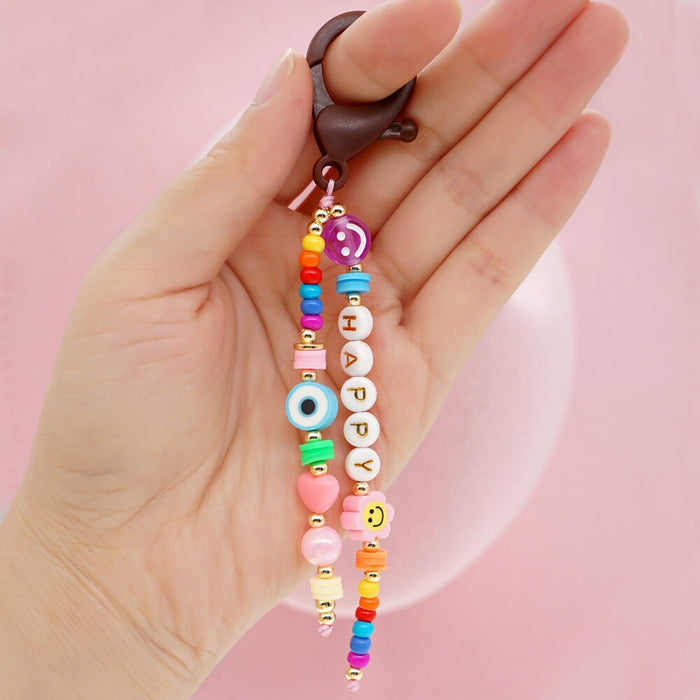 Wholesale Boho Resin Acrylic Imitation Pearl Beaded Rainbow Smiley Lanyard Keychain JDC-KC-Yuxz004 Keychains 煜星珠 Wholesale Jewelry JoyasDeChina Joyas De China