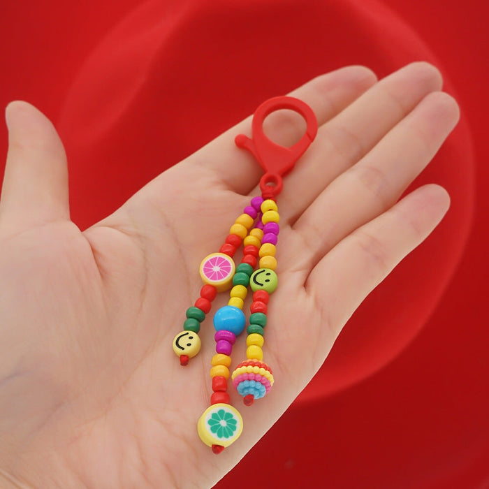 Wholesale Boho Resin Acrylic Imitation Pearl Beaded Rainbow Smiley Lanyard Keychain JDC-KC-Yuxz004 Keychains 煜星珠 Wholesale Jewelry JoyasDeChina Joyas De China