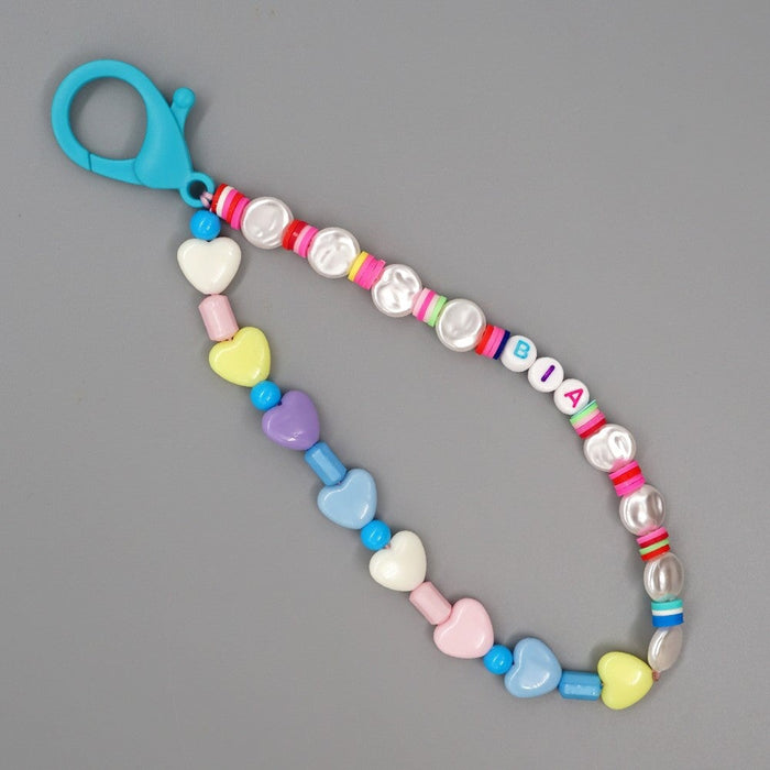 Wholesale Boho Resin Acrylic Imitation Pearl Beaded Rainbow Smiley Lanyard Keychain JDC-KC-Yuxz004 Keychains 煜星珠 Wholesale Jewelry JoyasDeChina Joyas De China