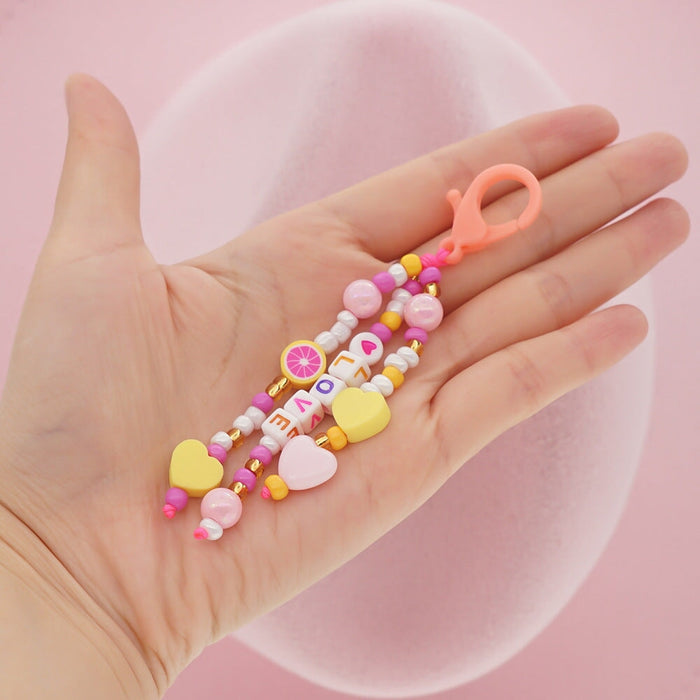 Wholesale Boho Resin Acrylic Imitation Pearl Beaded Rainbow Smiley Lanyard Keychain JDC-KC-Yuxz004 Keychains 煜星珠 Wholesale Jewelry JoyasDeChina Joyas De China