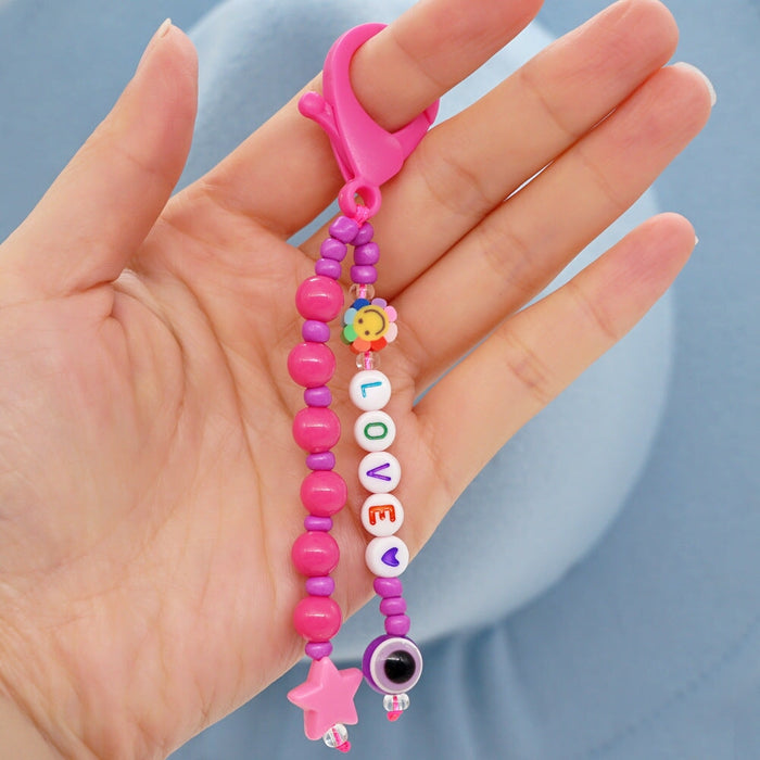 Wholesale Boho Resin Acrylic Imitation Pearl Beaded Rainbow Smiley Lanyard Keychain JDC-KC-Yuxz004 Keychains 煜星珠 Wholesale Jewelry JoyasDeChina Joyas De China