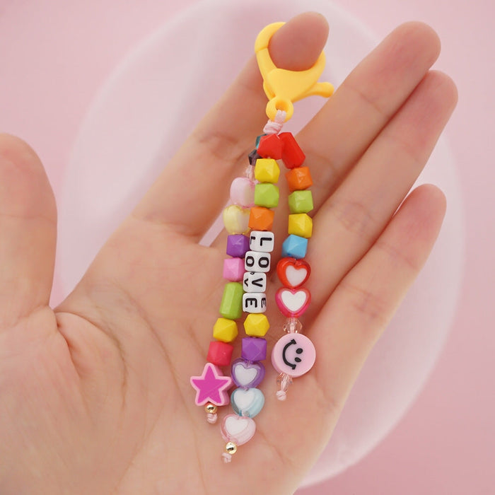 Wholesale Boho Resin Acrylic Imitation Pearl Beaded Rainbow Smiley Lanyard Keychain JDC-KC-Yuxz004 Keychains 煜星珠 QT-K210156A Wholesale Jewelry JoyasDeChina Joyas De China