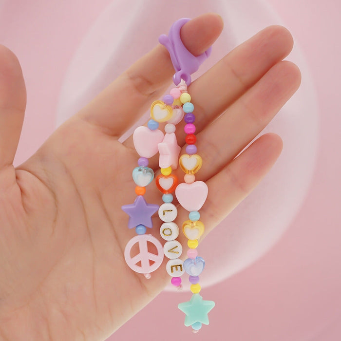 Wholesale Boho Resin Acrylic Imitation Pearl Beaded Rainbow Smiley Lanyard Keychain JDC-KC-Yuxz004 Keychains 煜星珠 QT-K210160A Wholesale Jewelry JoyasDeChina Joyas De China