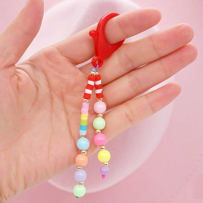 Wholesale Boho Resin Acrylic Imitation Pearl Beaded Rainbow Smiley Lanyard Keychain JDC-KC-Yuxz004 Keychains 煜星珠 QT-K210166A Wholesale Jewelry JoyasDeChina Joyas De China