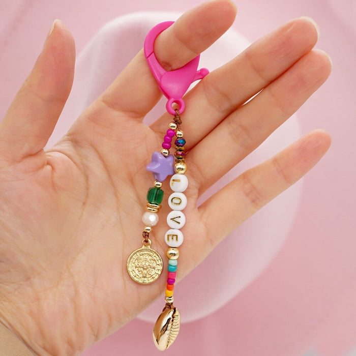 Wholesale Boho Resin Acrylic Imitation Pearl Beaded Rainbow Smiley Lanyard Keychain JDC-KC-Yuxz004 Keychains 煜星珠 QT-K210227A Wholesale Jewelry JoyasDeChina Joyas De China