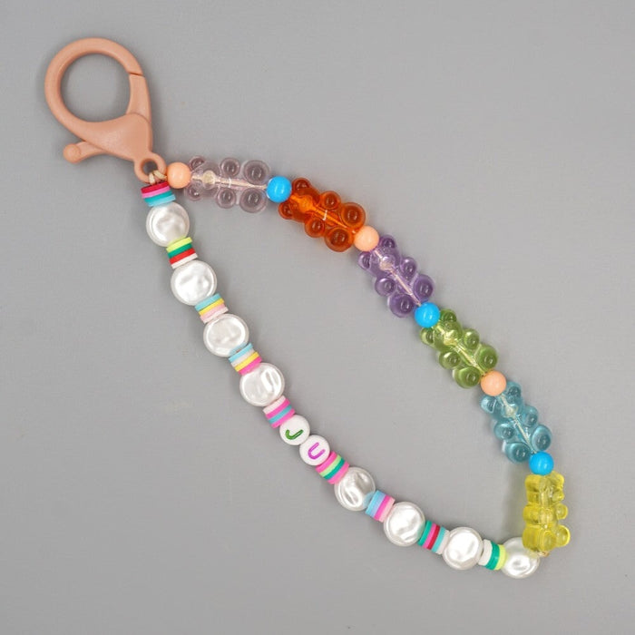 Wholesale Boho Resin Acrylic Imitation Pearl Beaded Rainbow Smiley Lanyard Keychain JDC-KC-Yuxz004 Keychains 煜星珠 QT-K210232A Wholesale Jewelry JoyasDeChina Joyas De China