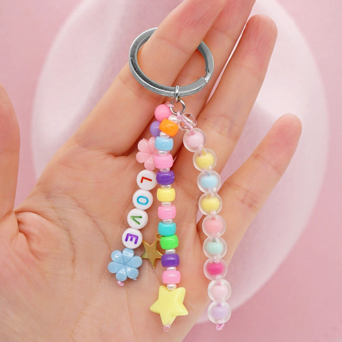 Wholesale Boho Resin Acrylic Imitation Pearl Beaded Rainbow Smiley Lanyard Keychain JDC-KC-Yuxz004 Keychains 煜星珠 QT-K210244A Wholesale Jewelry JoyasDeChina Joyas De China