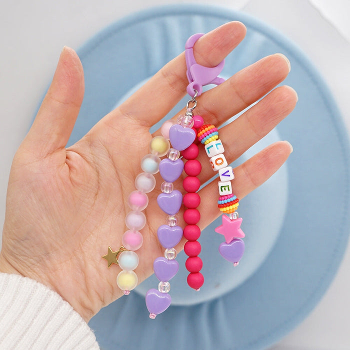 Wholesale Boho Resin Acrylic Imitation Pearl Beaded Rainbow Smiley Lanyard Keychain JDC-KC-Yuxz004 Keychains 煜星珠 QT-K210245A Wholesale Jewelry JoyasDeChina Joyas De China