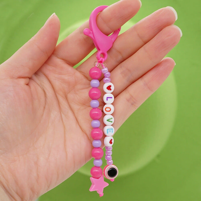Wholesale Boho Resin Acrylic Imitation Pearl Beaded Rainbow Smiley Lanyard Keychain JDC-KC-Yuxz004 Keychains 煜星珠 QT-K210254A Wholesale Jewelry JoyasDeChina Joyas De China
