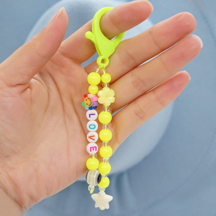 Wholesale Boho Resin Acrylic Imitation Pearl Beaded Rainbow Smiley Lanyard Keychain JDC-KC-Yuxz004 Keychains 煜星珠 QT-K210257A Wholesale Jewelry JoyasDeChina Joyas De China