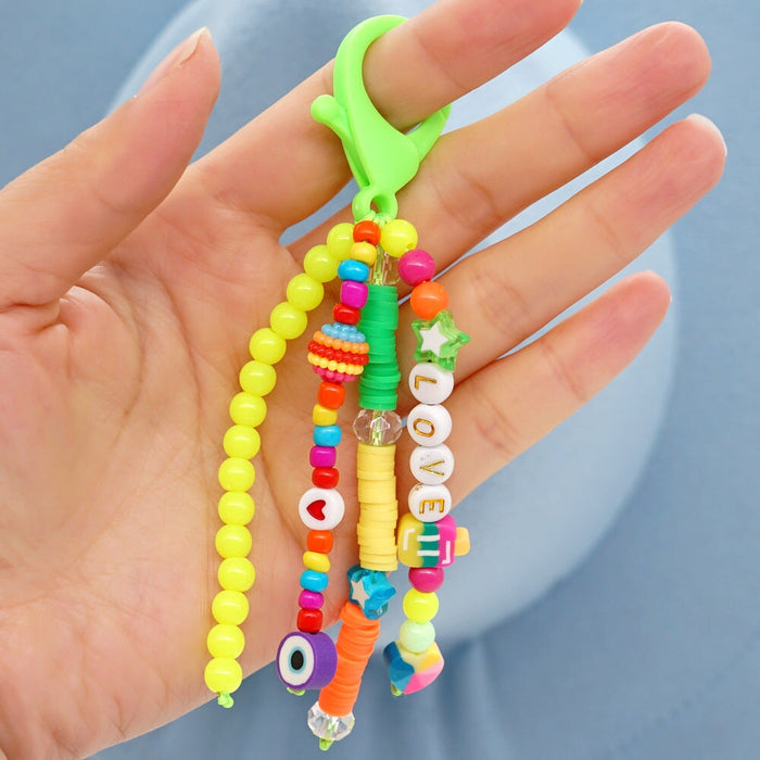 Wholesale Boho Resin Acrylic Imitation Pearl Beaded Rainbow Smiley Lanyard Keychain JDC-KC-Yuxz004 Keychains 煜星珠 QT-K210258A Wholesale Jewelry JoyasDeChina Joyas De China