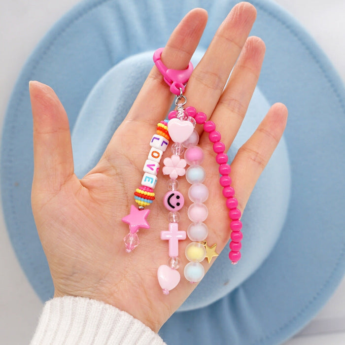 Wholesale Boho Resin Soft Pottery Hand Woven Beaded Flower Smiley Lanyard Keychain JDC-KC-Yuxz001 Keychains 煜星珠 Wholesale Jewelry JoyasDeChina Joyas De China