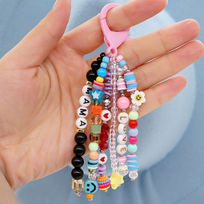 Wholesale Boho Resin Soft Pottery Hand Woven Beaded Flower Smiley Lanyard Keychain JDC-KC-Yuxz001 Keychains 煜星珠 Wholesale Jewelry JoyasDeChina Joyas De China