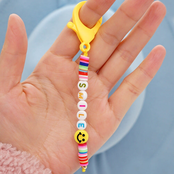 Wholesale Boho Resin Soft Pottery Hand Woven Beaded Flower Smiley Lanyard Keychain JDC-KC-Yuxz001 Keychains 煜星珠 Wholesale Jewelry JoyasDeChina Joyas De China