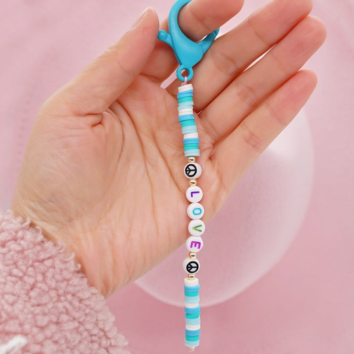 Wholesale Boho Resin Soft Pottery Hand Woven Beaded Flower Smiley Lanyard Keychain JDC-KC-Yuxz001 Keychains 煜星珠 Wholesale Jewelry JoyasDeChina Joyas De China