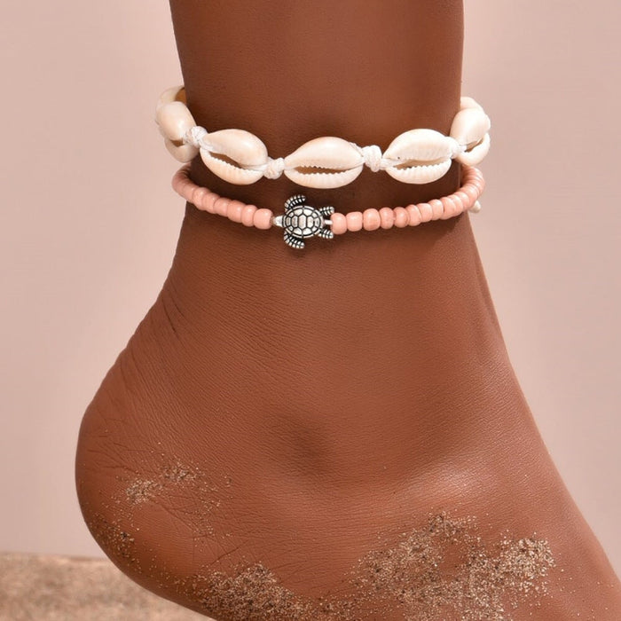 Wholesale Boho Shell Turtle Beaded Alloy Anklet JDC-AS-YeB009 anklets 烨贝 AF149-01 Watermelon Red Wholesale Jewelry JoyasDeChina Joyas De China