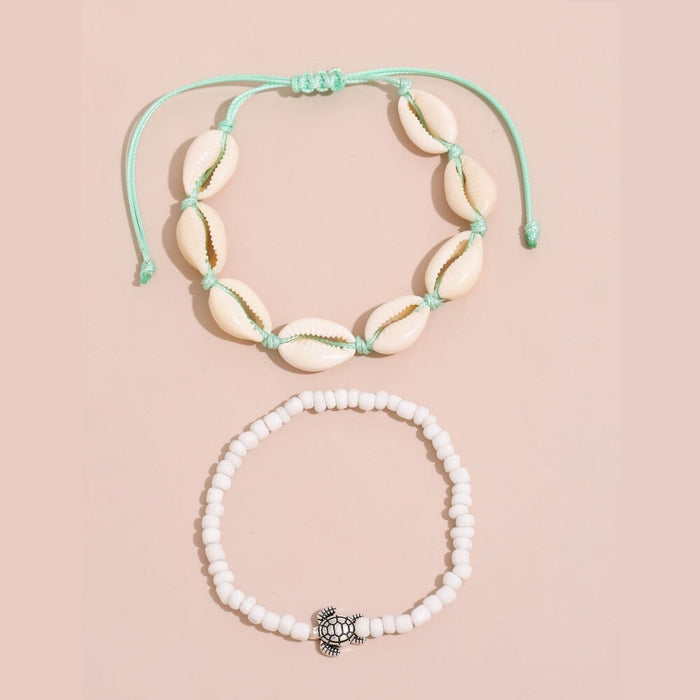 Wholesale Boho Shell Turtle Beaded Alloy Anklet JDC-AS-YeB009 anklets 烨贝 AF149-04 Cyan Wholesale Jewelry JoyasDeChina Joyas De China